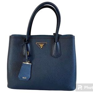 ￼Authentic Prada Midnight Blue Cuir Saffiano Double Handle Tote